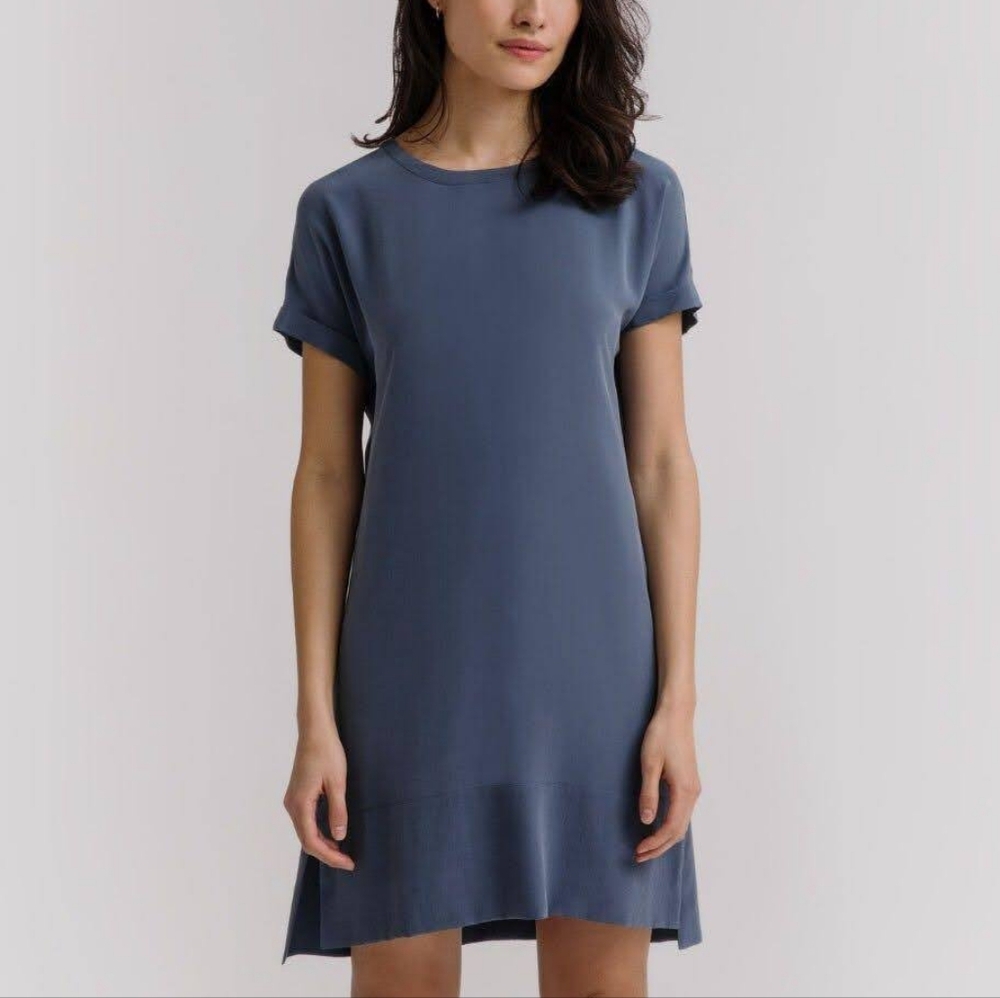 GRANA 100% Silk Tee Dress - Vintage Indigo XS